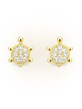 Gold Turtle Stud Earrings Pavé Crystal Sparkle Dainty Animal Jewelry NWT